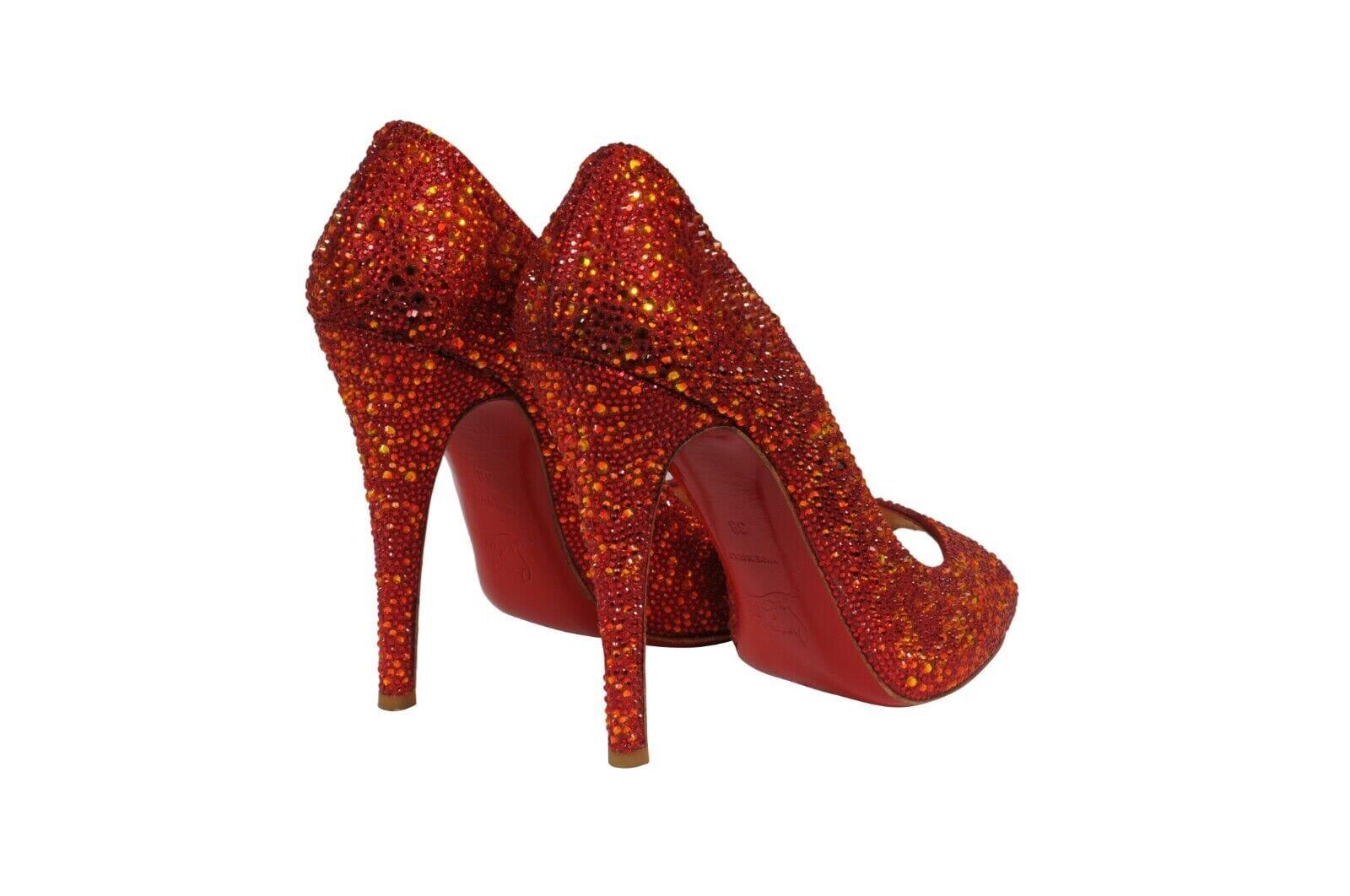 Christian Louboutin Womens Strass Lady Claude 120 Pumps US 8 EU 38 Red Crystal en vente 3