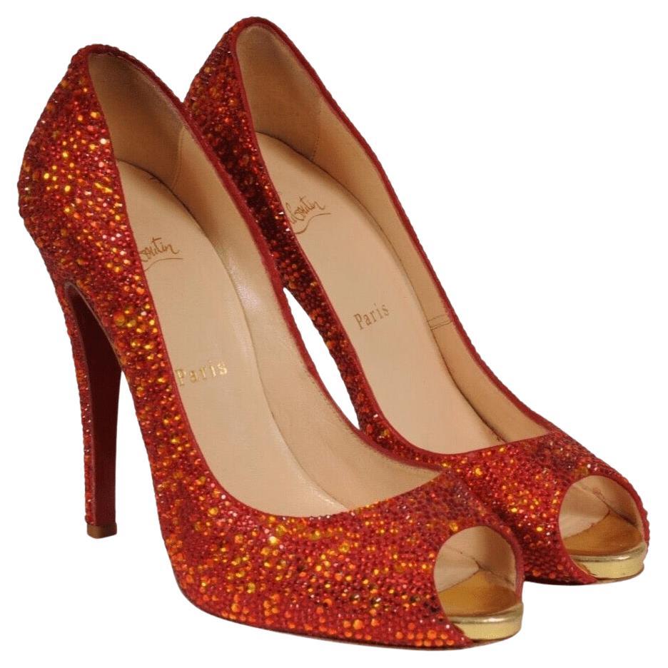 Christian Louboutin Womens Strass Lady Claude 120 Pumps US 8 EU 38 Red Crystal