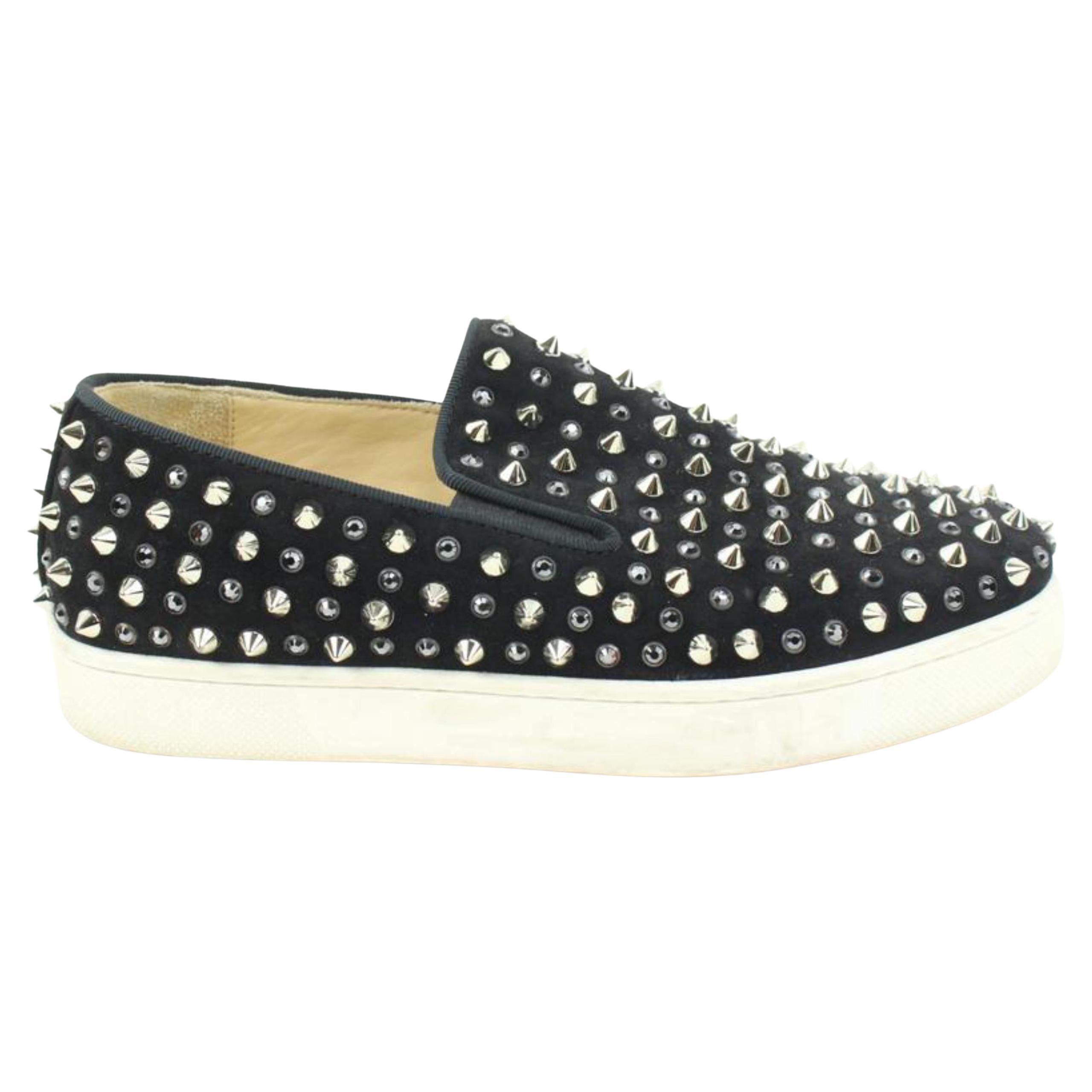 CHRISTIAN LOUBOUTIN Size 10 Black Gold Leather Louis All Over Spikes  Sneakers at 1stDibs