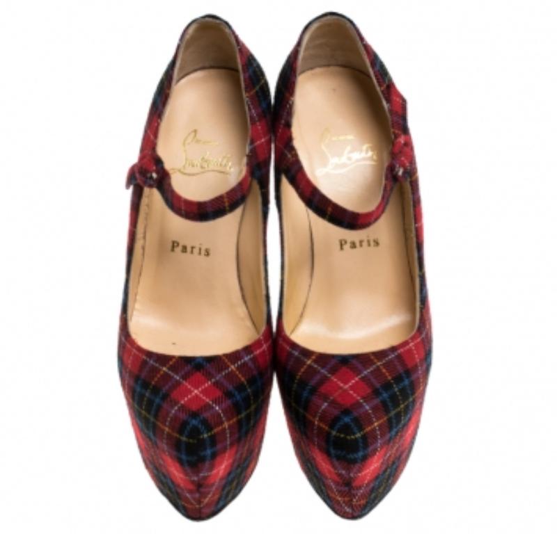 Christian Louboutin Wool Blend Check Daffodils Mary Jane Platform Pumps Taille 36 Pour femmes en vente