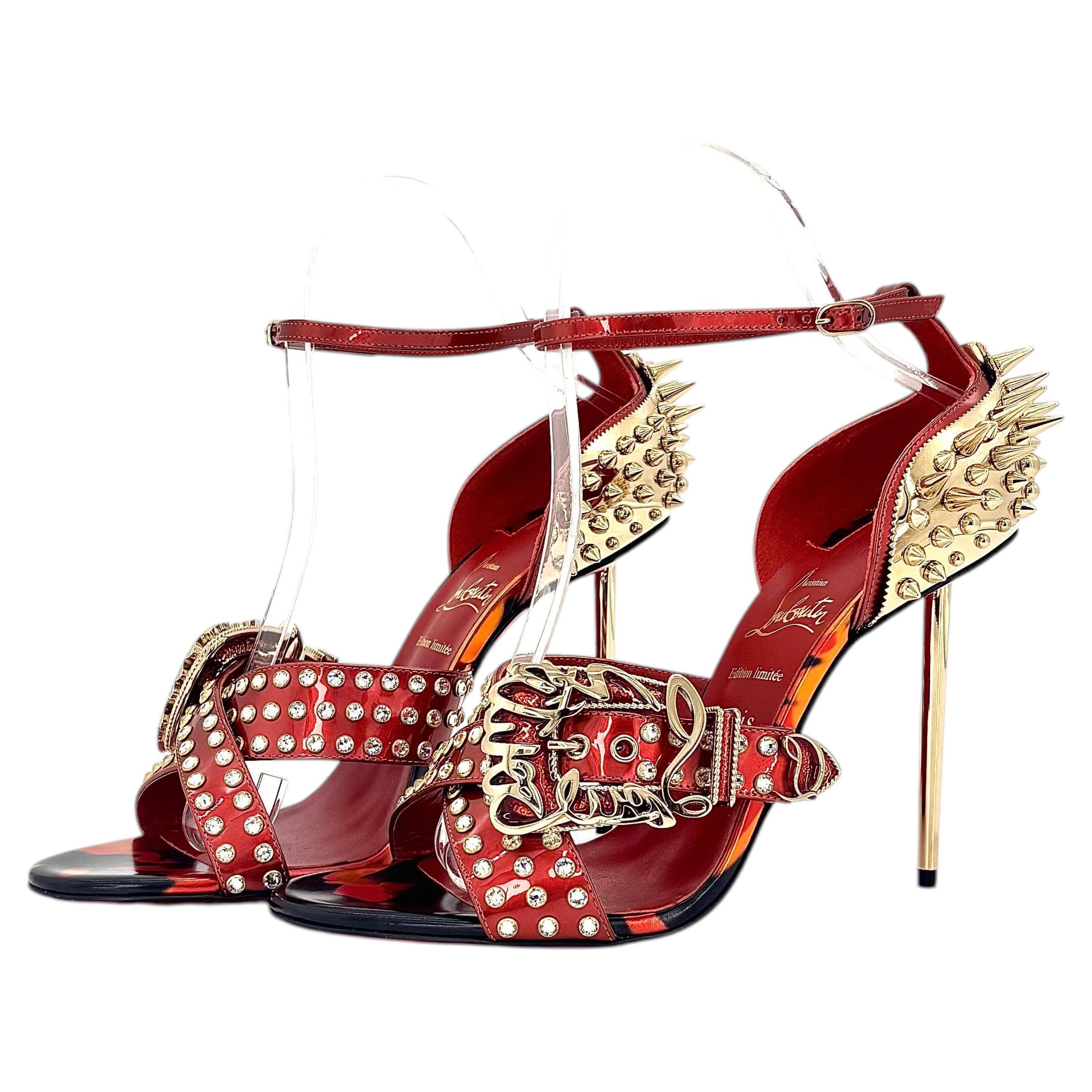 Sandalias de tacón alto con tacón de aguja «Wosandal Pic 100 Rodeo Fire Red» de Christian Louboutin, talla 39