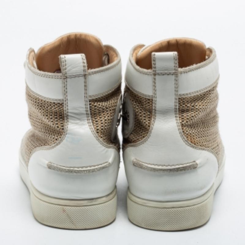 Christian Louboutin Gewebte Stoff Leder Rantus Orlato High Top Turnschuhe Größe 40 im Zustand „Gut“ im Angebot in Dubai, Al Qouz 2