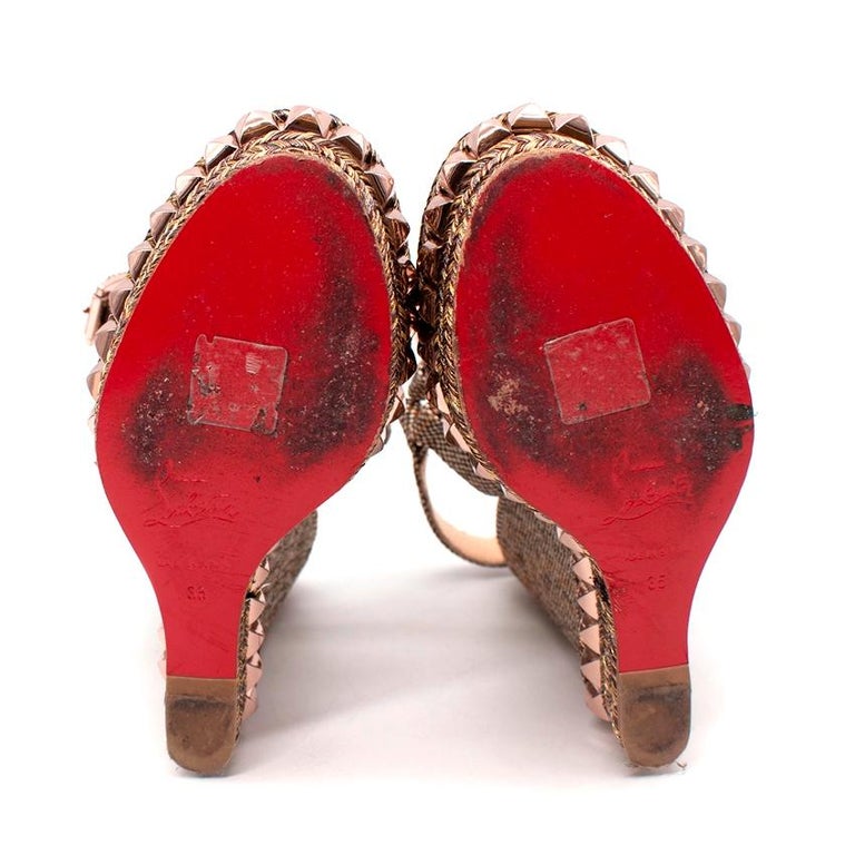 Christian Louboutin Woven Rose Gold Studded Wedges at 1stDibs