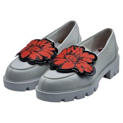 Christian Louboutin x Shun Sudo Button Flower Moc Toe Lug Loafers White Leather