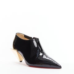 CHRISTIAN LOUBOUTIN Xilobooties 55 gold pyramid heel black patent pump EU38