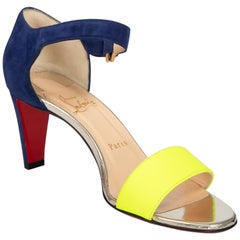 Christian Louboutin Yellow & Blue Suede Sandals Size IT 38