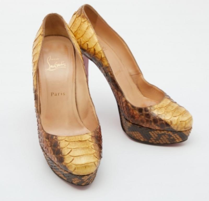 De las mujeres Christian Louboutin Bombas Bianca Pitón Amarillo/Marrón Talla 39 en venta