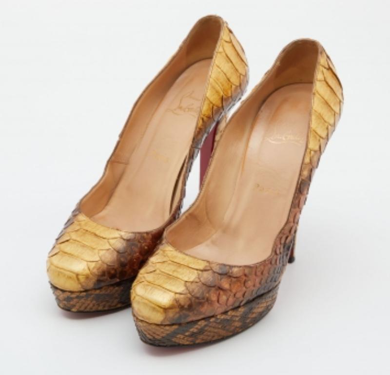 Christian Louboutin Bombas Bianca Pitón Amarillo/Marrón Talla 39 en venta 3