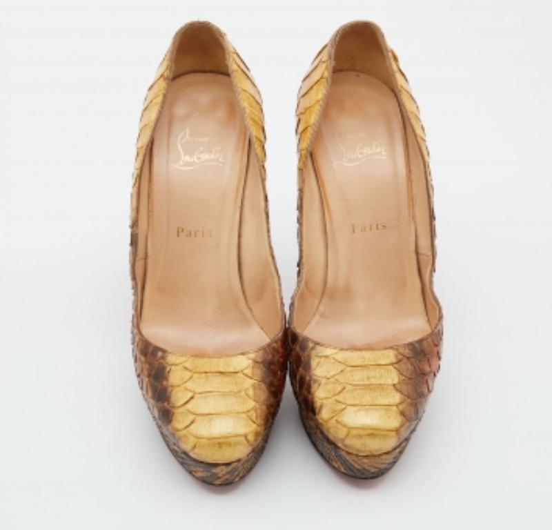Christian Louboutin Bombas Bianca Pitón Amarillo/Marrón Talla 39 en venta 4