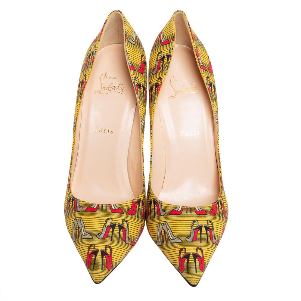 Beige Christian Louboutin Yellow Canvas Pigalle Pumps Size 41