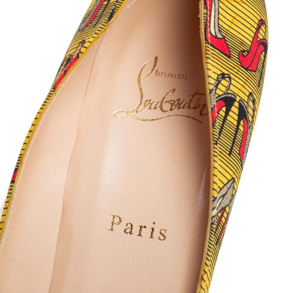 Women's Christian Louboutin Yellow Canvas Pigalle Pumps Size 41