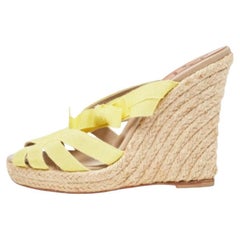 Christian Louboutin Yellow Fabric Delfin Espadrille Wedge Sandals Size 37