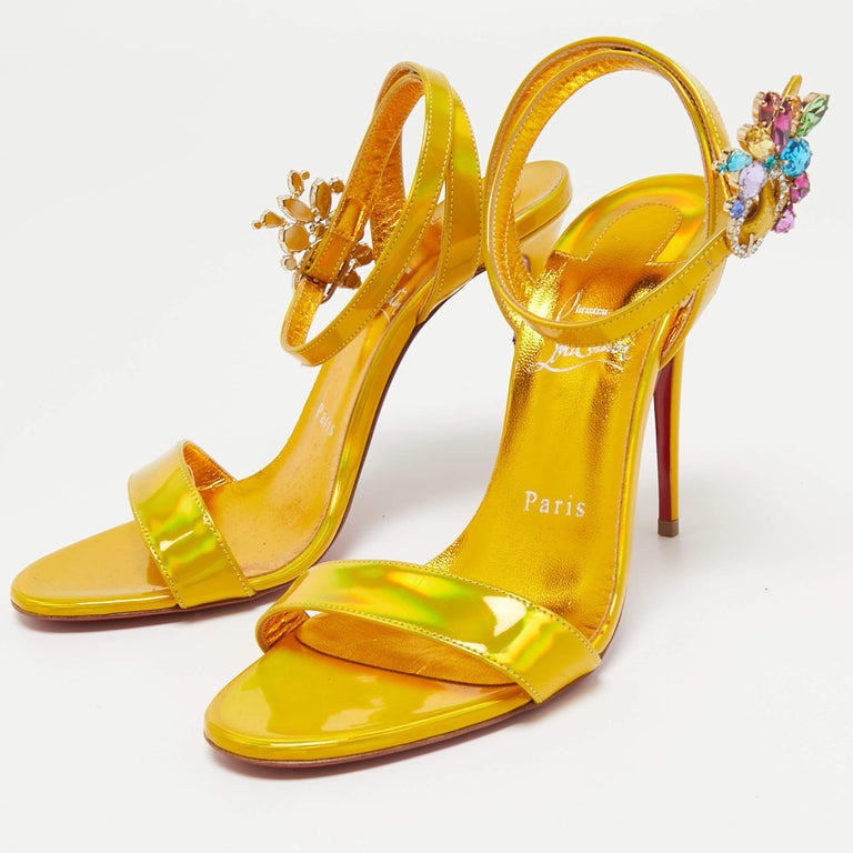 Christian Louboutin Yellow Iridescent Leather Goldie Joli Sandals Size