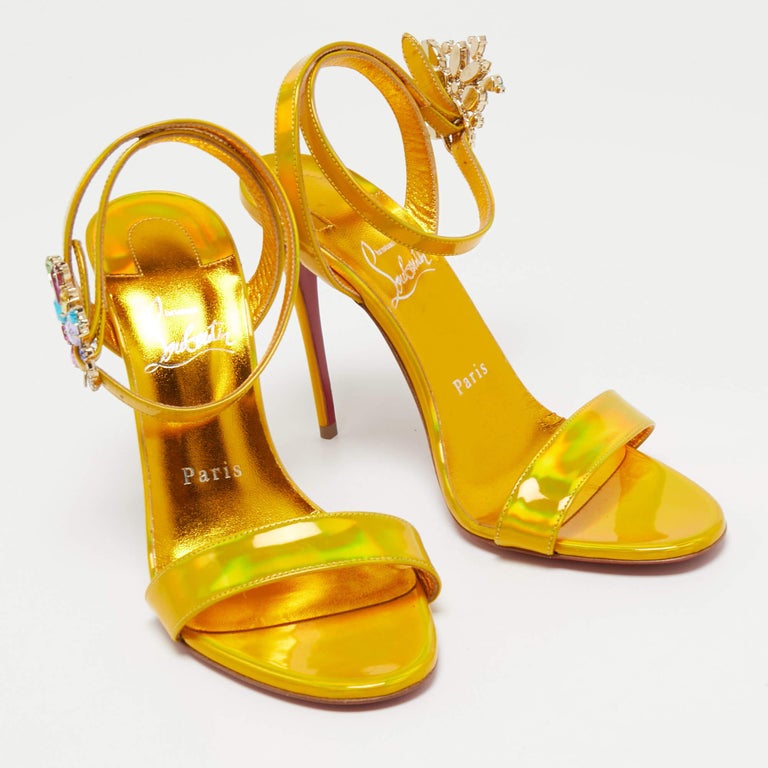 Christian Louboutin Yellow Iridescent Leather Goldie Joli Sandals Size