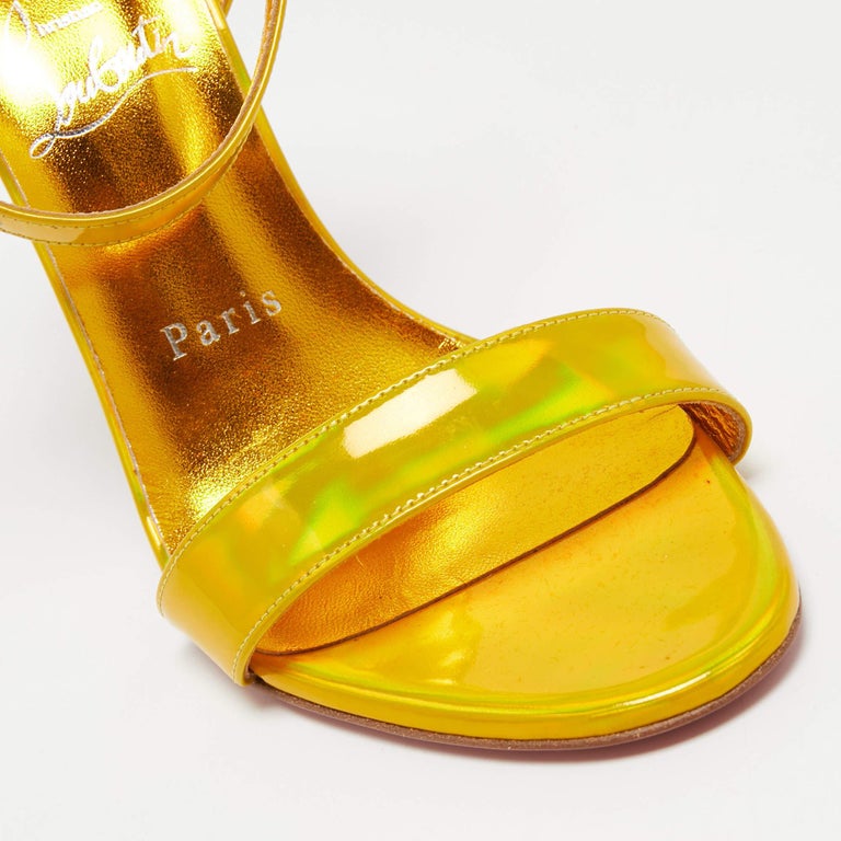 Christian Louboutin Yellow Iridescent Leather Goldie Joli Sandals Size