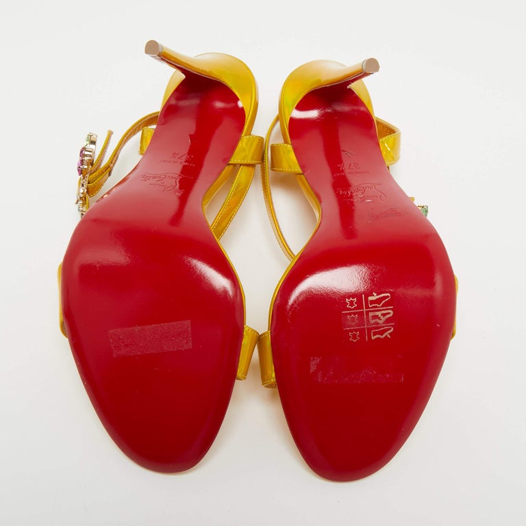 Christian Louboutin Yellow Iridescent Leather Goldie Joli Sandals Size