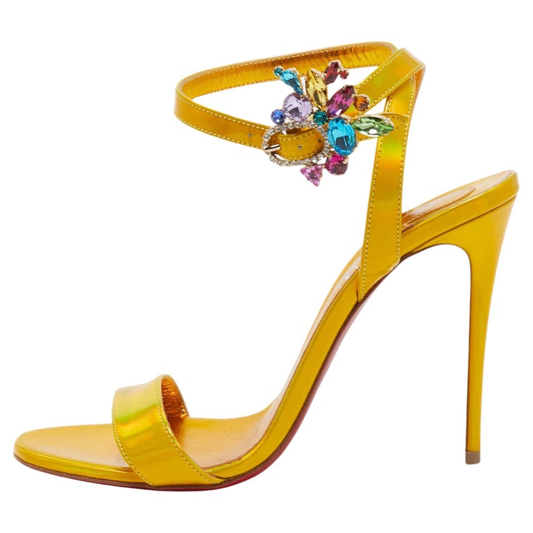 Christian Louboutin Yellow Iridescent Leather Goldie Joli Sandals Size