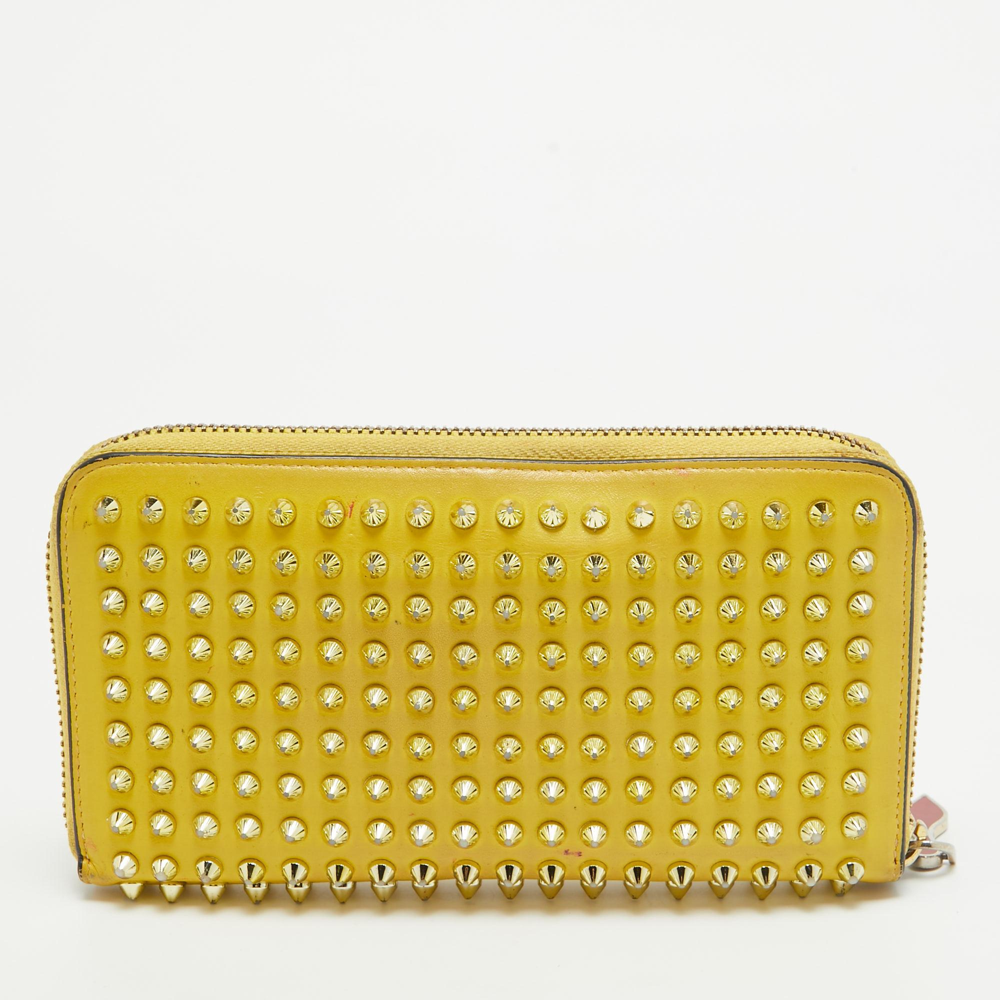 Women's Christian Louboutin Yellow Leather Panettone Continental Wallet For Sale