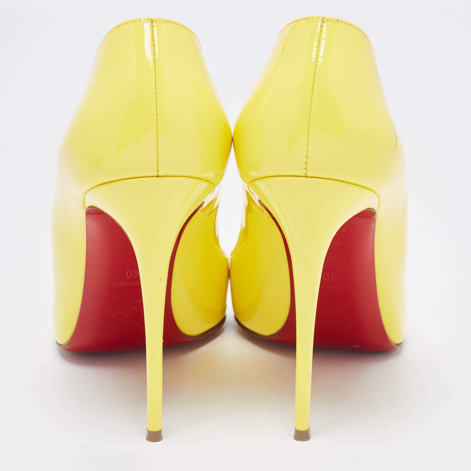 Christian Louboutin Yellow Patent Leather Hot Chick Pumps Size 40 In Good Condition In Dubai, Al Qouz 2