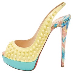 Christian Louboutin Gelbe Lackleder Lady Peep Spike Slingback Pumps Größe 3