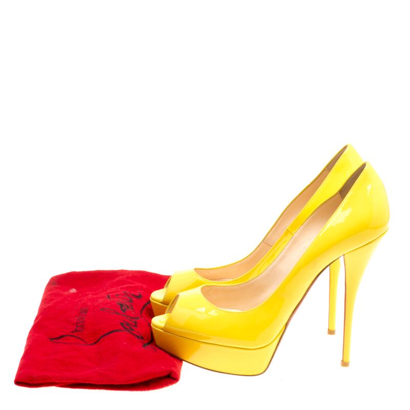 Christian Louboutin Yellow Patent Leather Lady Peep Toe Platform Pumps Size 39 2