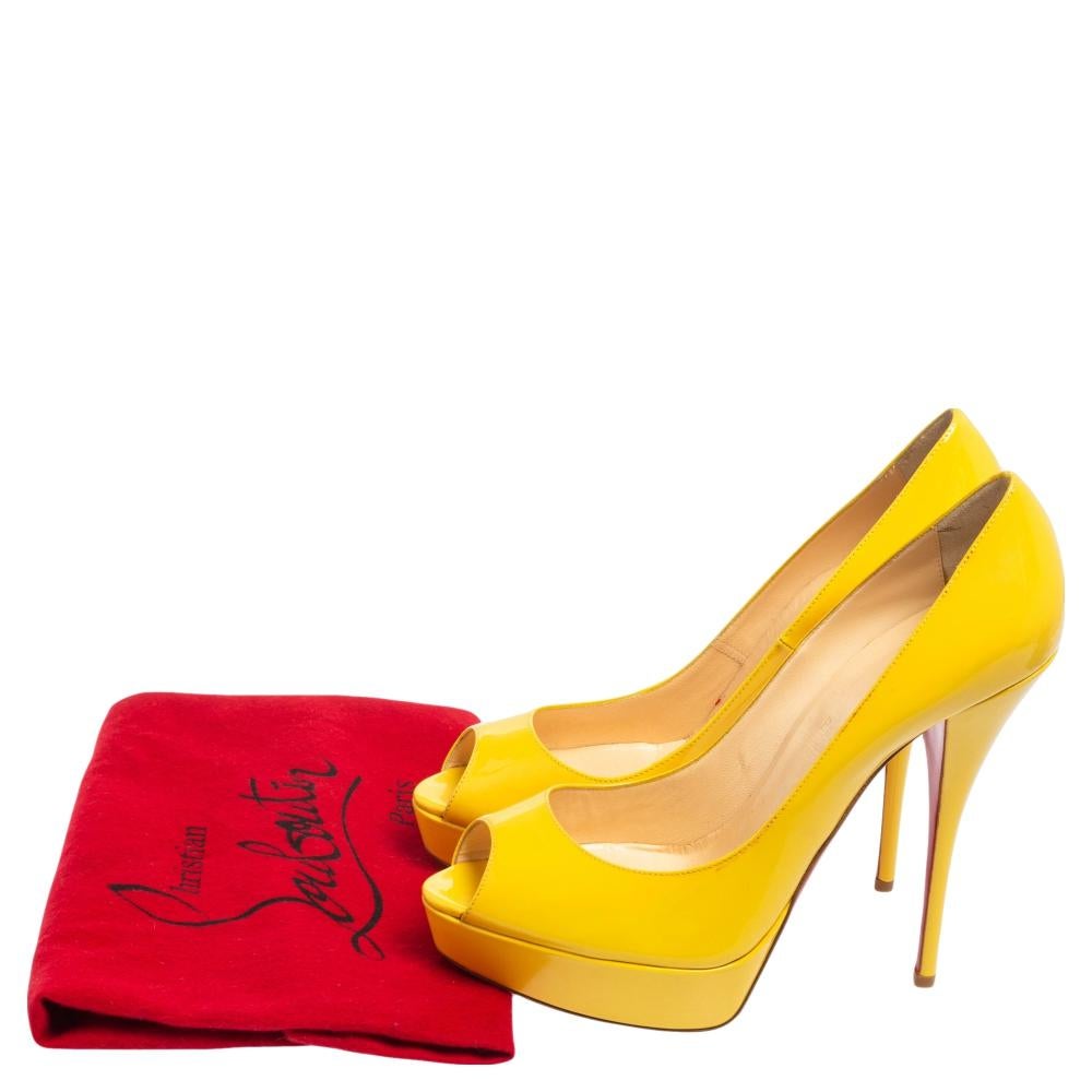 Christian Louboutin Yellow Patent Leather Lady Peep Toe Platform Pumps Size 41 1