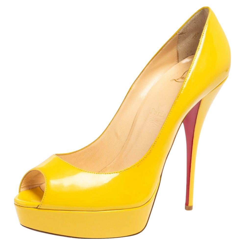 Christian Louboutin Yellow Patent Leather Lady Peep Toe Platform Pumps Size  41 at 1stDibs | christian louboutin yellow heels, yellow louboutins, yellow  red bottoms