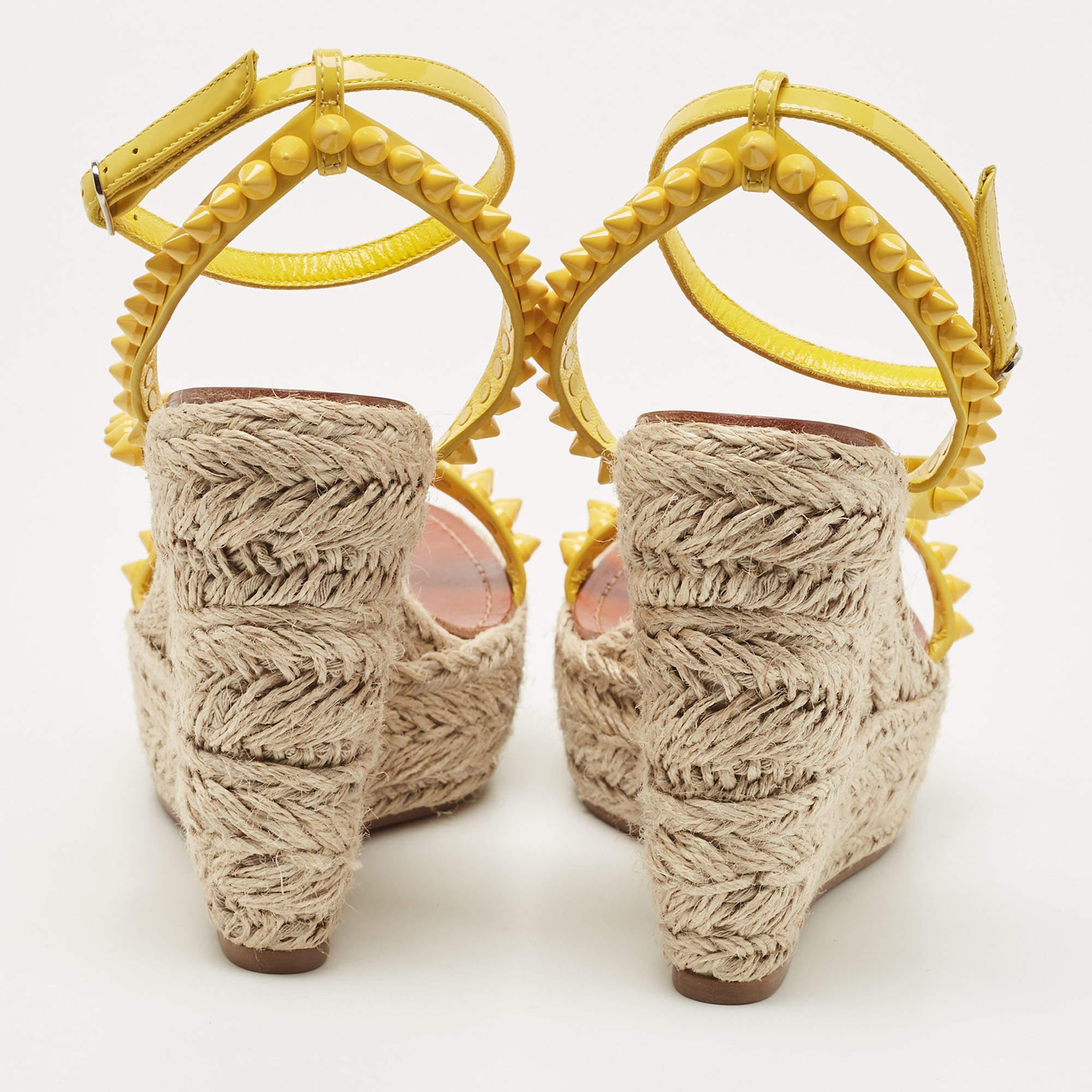 Christian Louboutin Yellow Patent Leather Mafaldina Espadrille Wedge Sandals Siz For Sale 4