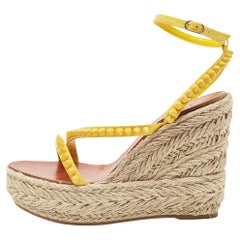 Christian Louboutin Yellow Patent Leather Mafaldina Espadrille Wedge Sandals Siz