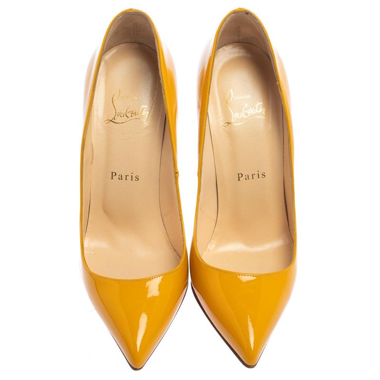 Christian Louboutin Yellow Patent Leather Pigalle Pointed Toe Pumps ...