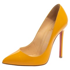 Christian Louboutin Yellow Patent Leather Pigalle Pointed Toe Pumps Size 37.5