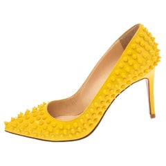 Christian Louboutin Yellow Patent Leather Pigalle Spikes Pumps Size 37.5