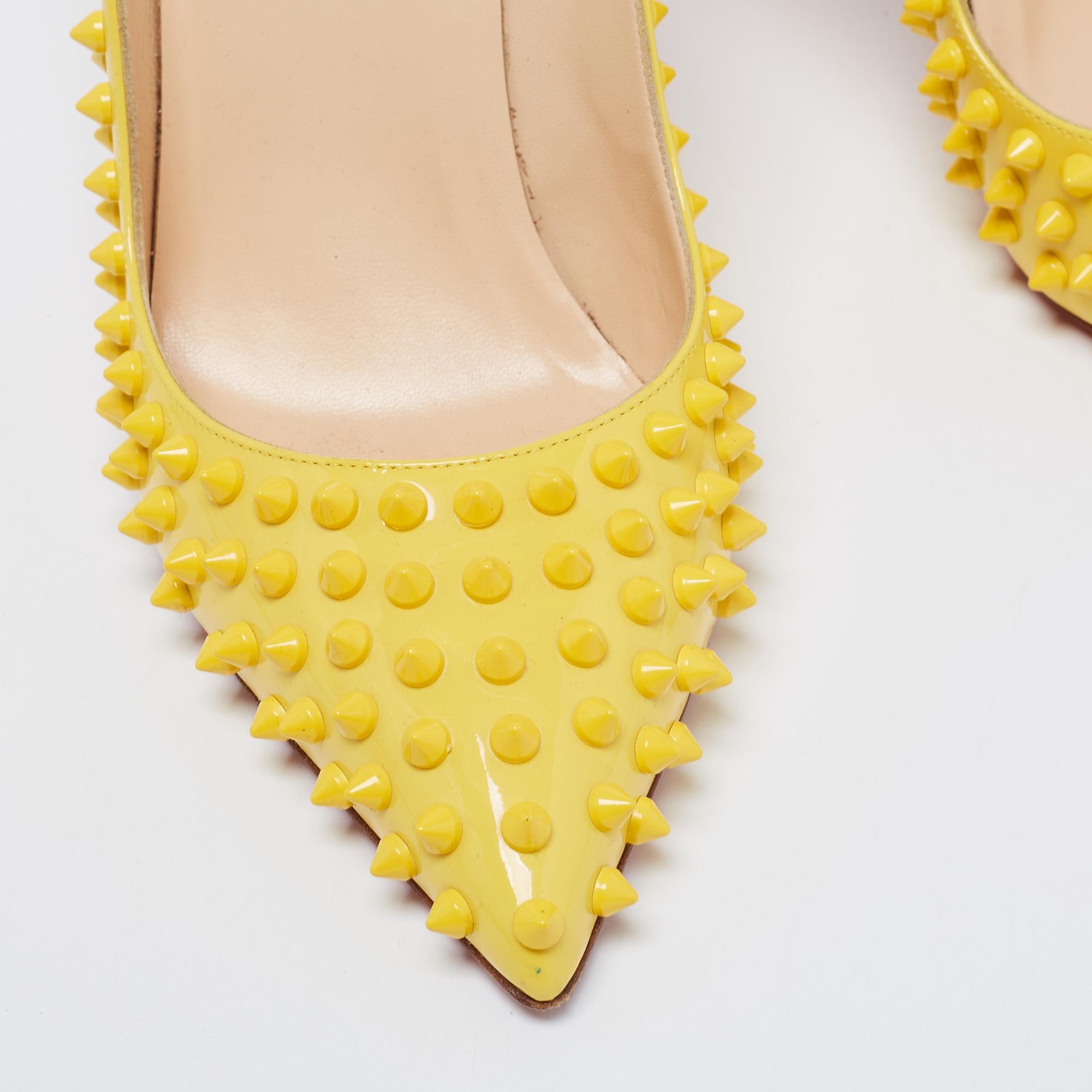 Christian Louboutin Yellow Patent Leather Pigalle Spikes Pumps Size 41 3