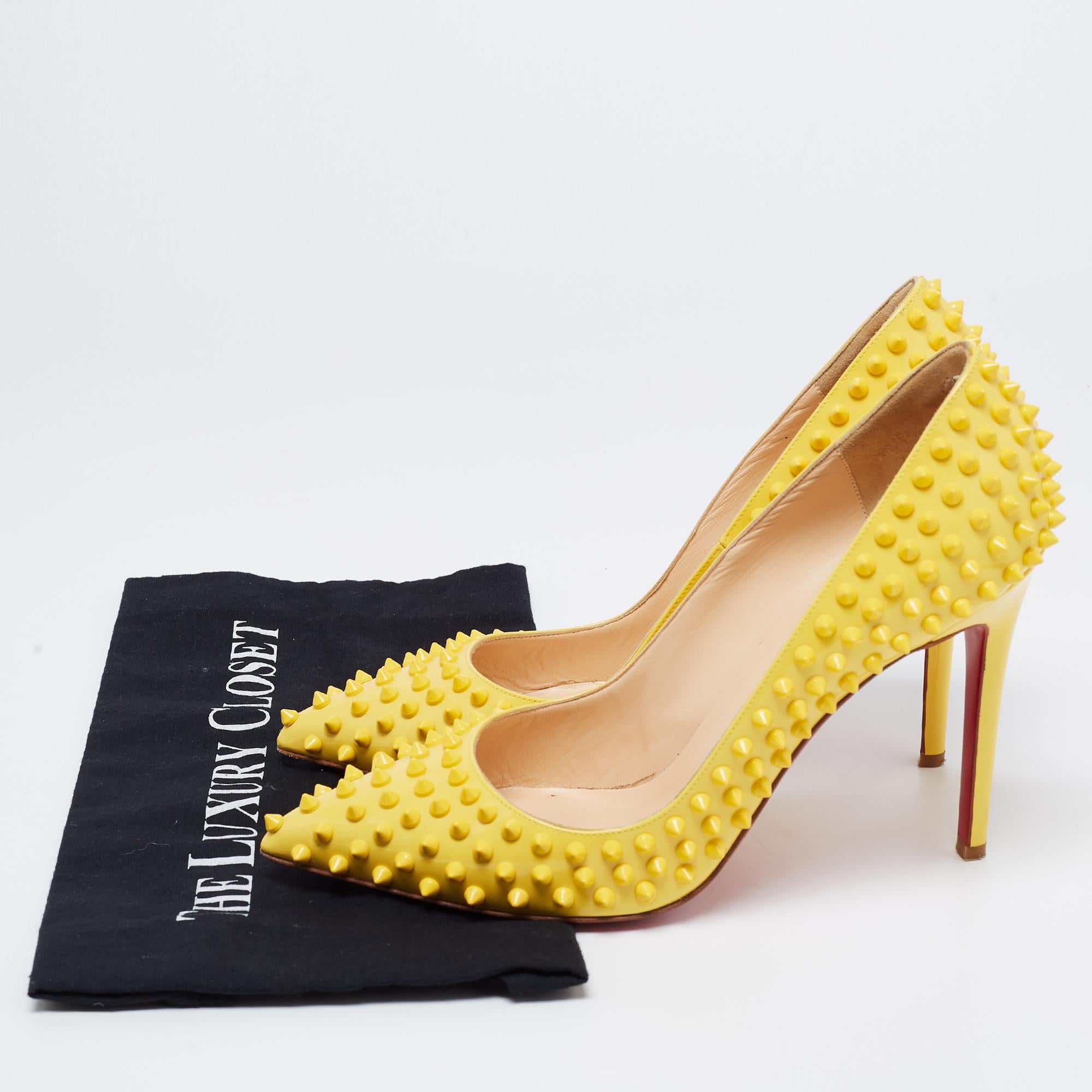Christian Louboutin Yellow Patent Leather Pigalle Spikes Pumps Size 41 4
