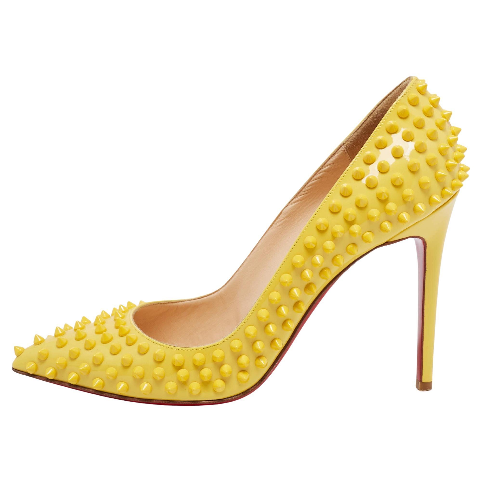 Christian Louboutin Yellow Patent Leather Pigalle Spikes Pumps Size 41