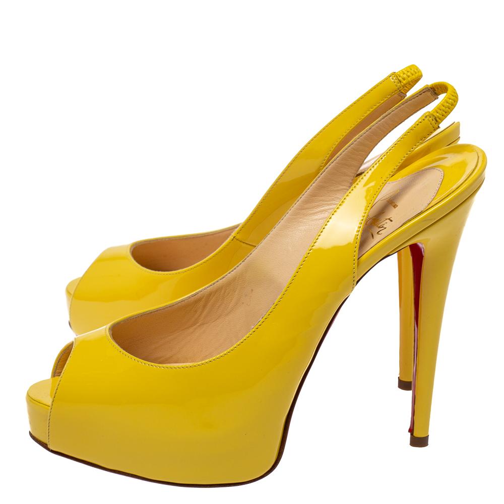 Christian Louboutin Yellow Patent Leather Private Number Sandals Size 38 2