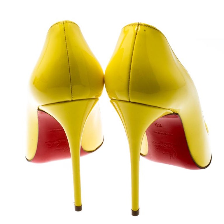 Christian Louboutin Yellow Patent Leather So Kate Pointed Toe Pumps
