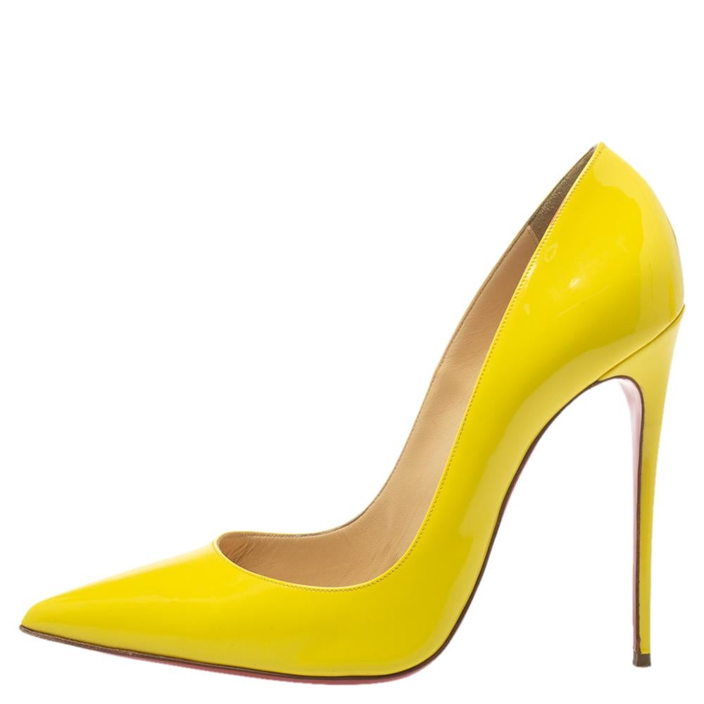 Christian Louboutin Yellow Patent Leather So Kate Pointed Toe Pumps Size 41 3