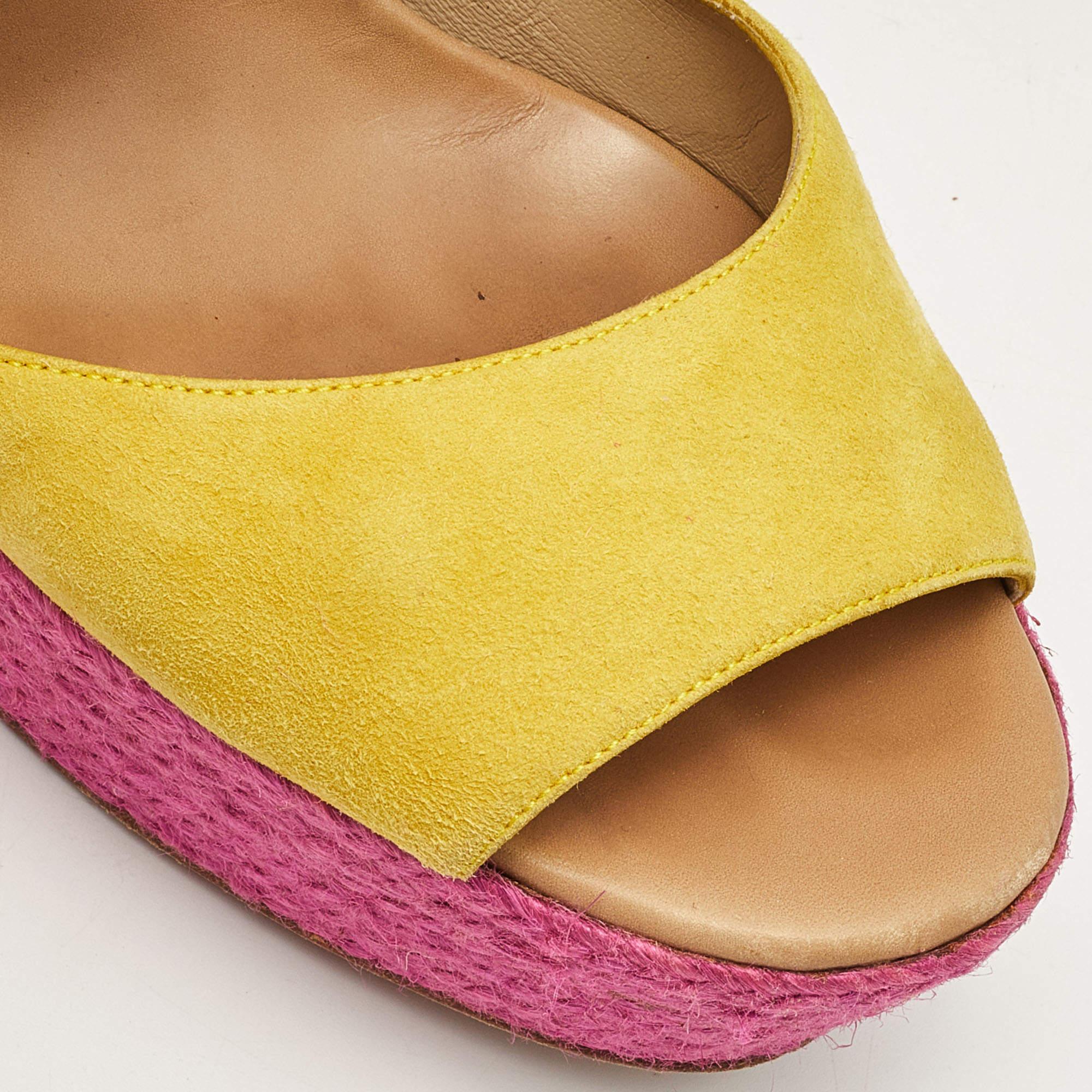 Christian Louboutin Yellow/Pink Suede Praia Wedge Sandals Size 40 1