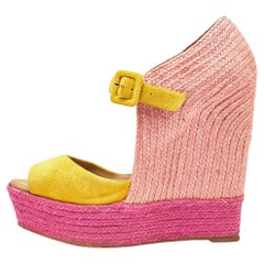 Christian Louboutin Yellow/Pink Suede Praia Wedge Sandals Size 40