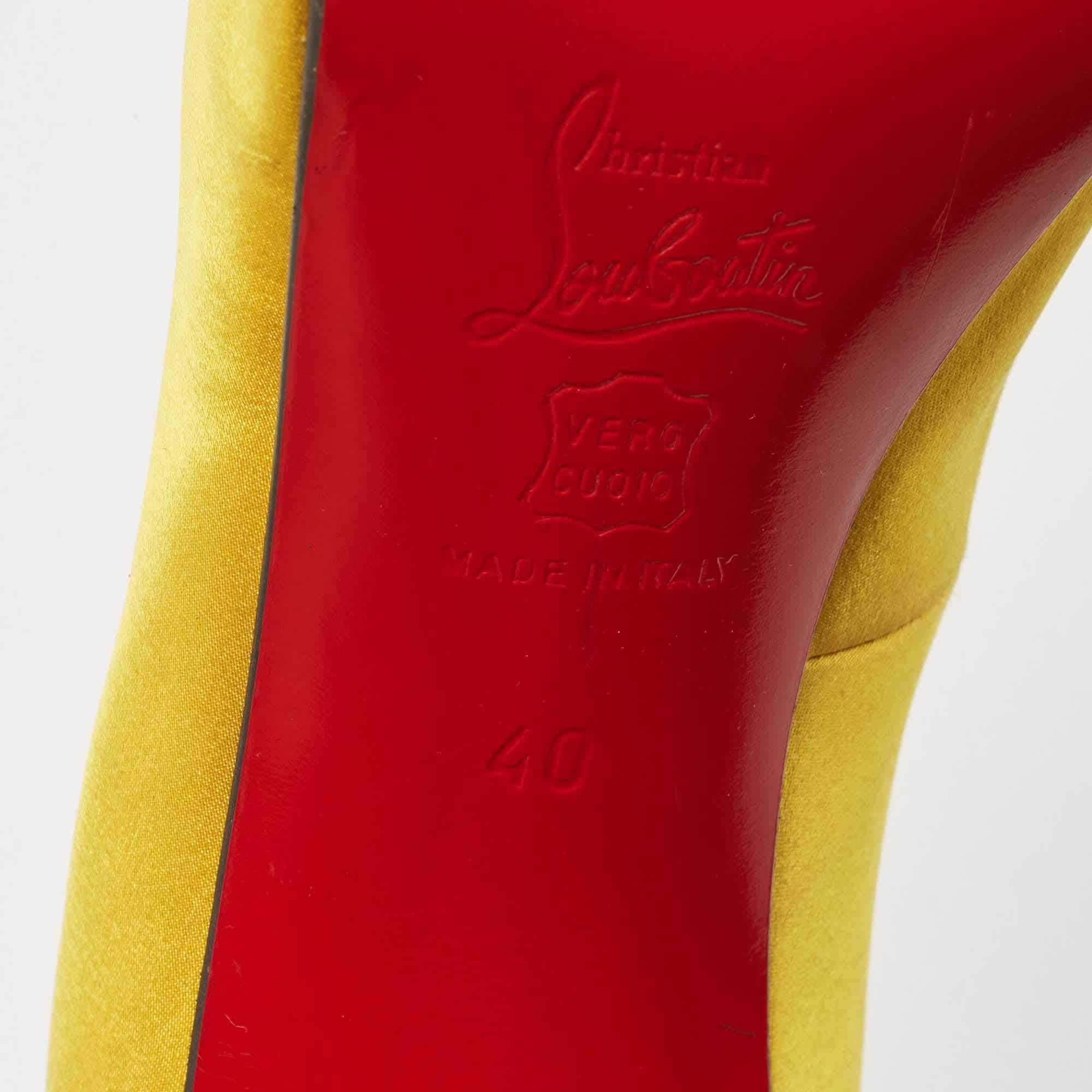 Christian Louboutin Yellow Satin Flo Platform Peep Toe Pumps Size 40 For Sale 1