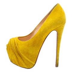 Christian Louboutin Yellow Suede Drapesse Peep-Toe Platform Pumps Size 36.5