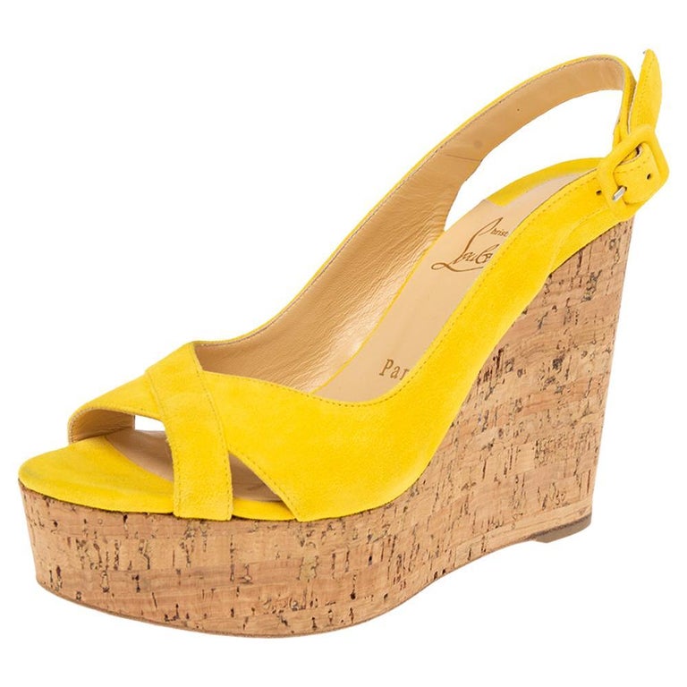 Christian Louboutin Yellow Suede Wedge Slingback Sandals Size 37 at 1stDibs