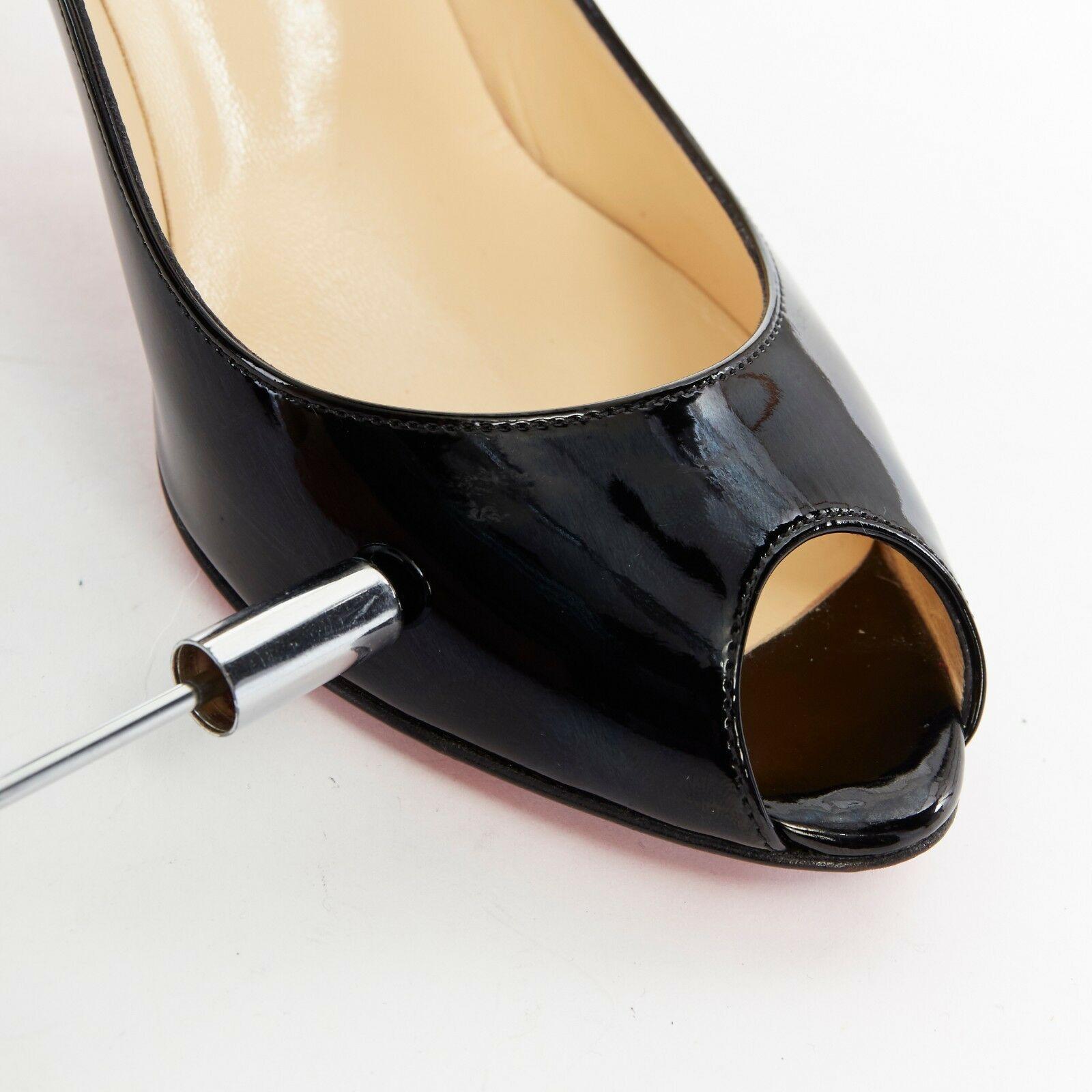 CHRISTIAN LOUBOUTIN You You 70 black patent leather peep toe mid high heel EU37 5