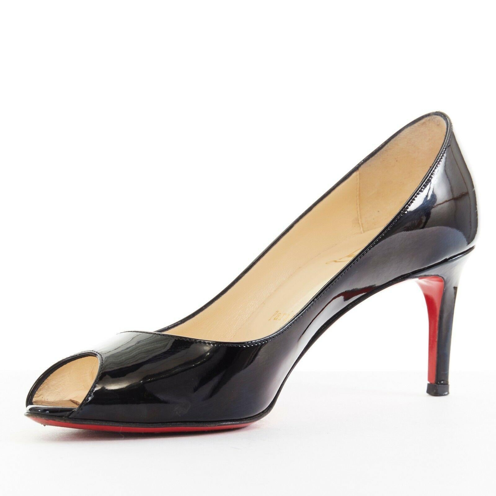 Black CHRISTIAN LOUBOUTIN You You 70 black patent leather peep toe mid high heel EU37