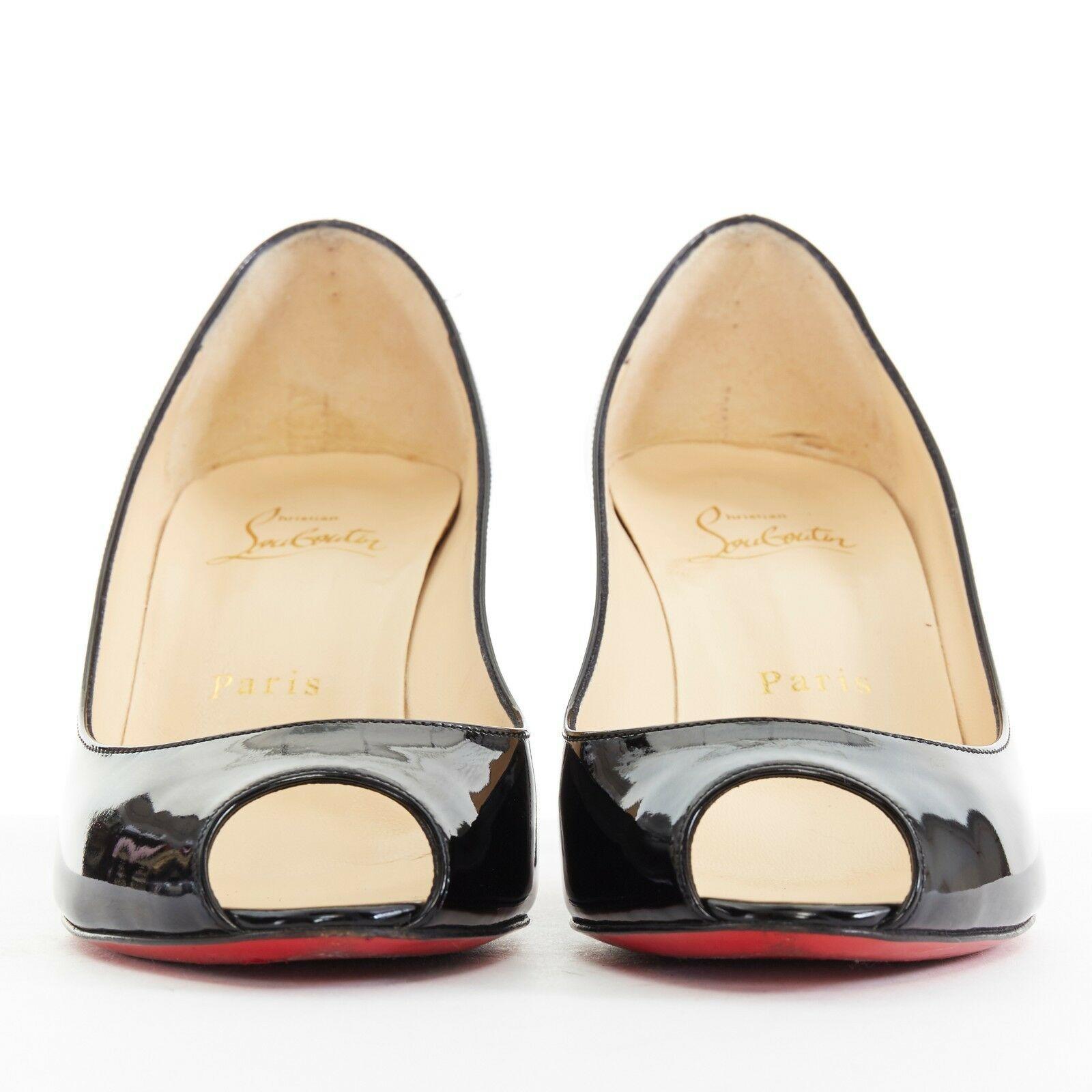 CHRISTIAN LOUBOUTIN You You 70 black patent leather peep toe mid high heel EU37 In Excellent Condition In Hong Kong, NT