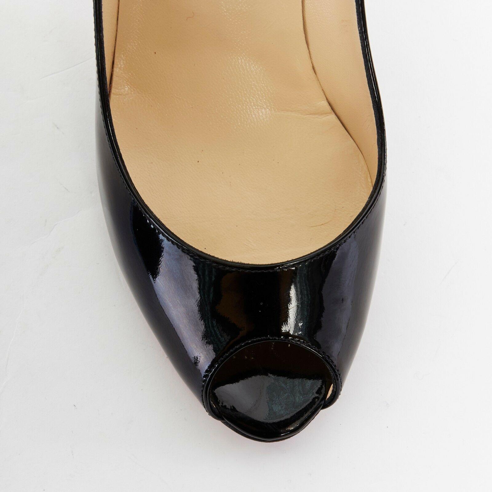 CHRISTIAN LOUBOUTIN You You 70 black patent leather peep toe mid high heel EU37 2