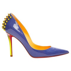 CHRISTIAN LOUBOUTIN Zappa 100 blue patent gold studs pigalle heels EU37.5
