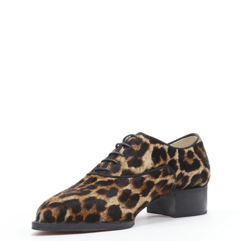 CHRISTIAN LOUBOUTIN Zazou Flat Pony marrone stampa leopardata oxford brogue EU35 In condizioni Nuovo in vendita a Hong Kong, NT