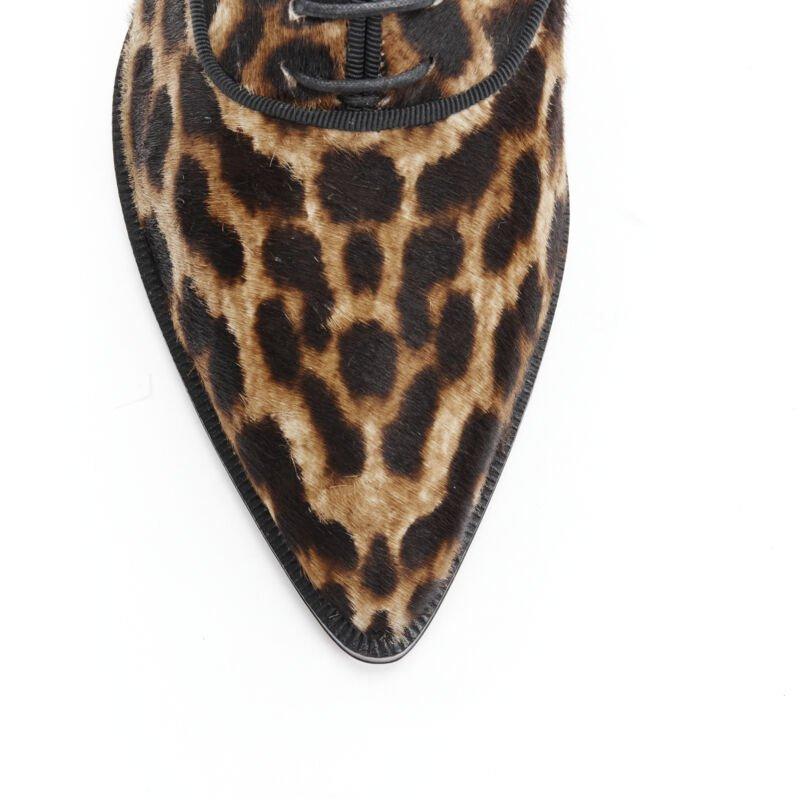 CHRISTIAN LOUBOUTIN Zazou Flat Pony marrone stampa leopardata oxford brogue EU35 in vendita 1
